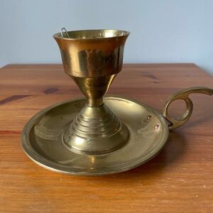 Hosley solid brass candlestick holder with handle, possibly vintage